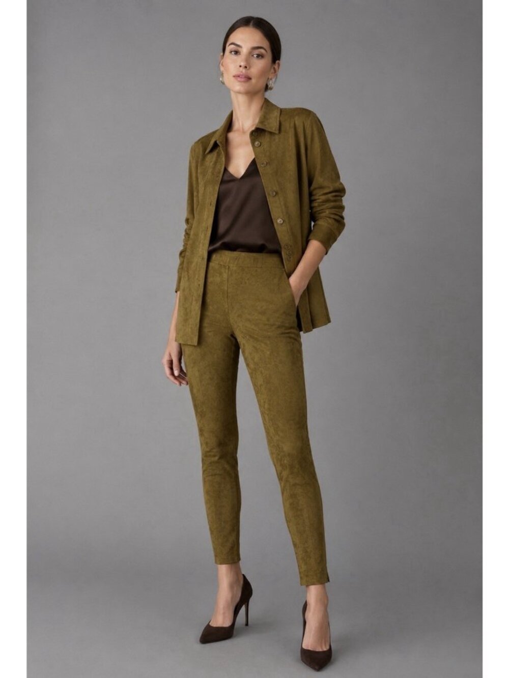 KOBI HALPERIN Womens M Lori Olive Green Faux Suede Pants